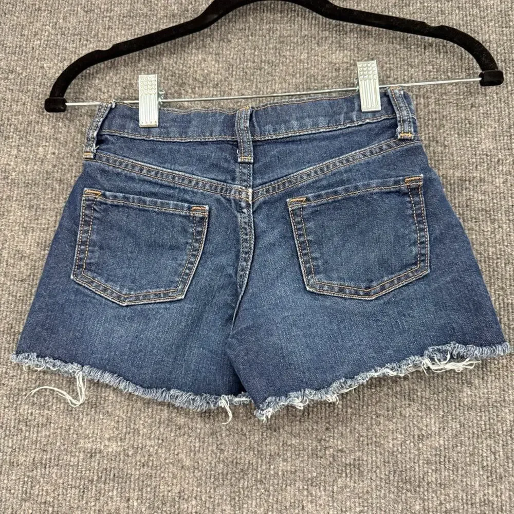 Old Navy Girls Denim Cut Off Jean Shorts Size 7 HIgh Rise Adjustable Waist